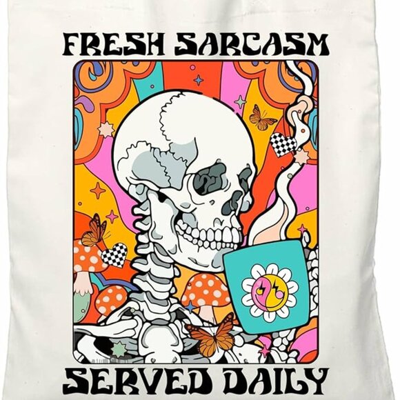 NEW FRESH SARCASM - SERVED DAILY Funny Sarcastic Canvas Tote Storage Bag - GIFT - Picture 3 of 3